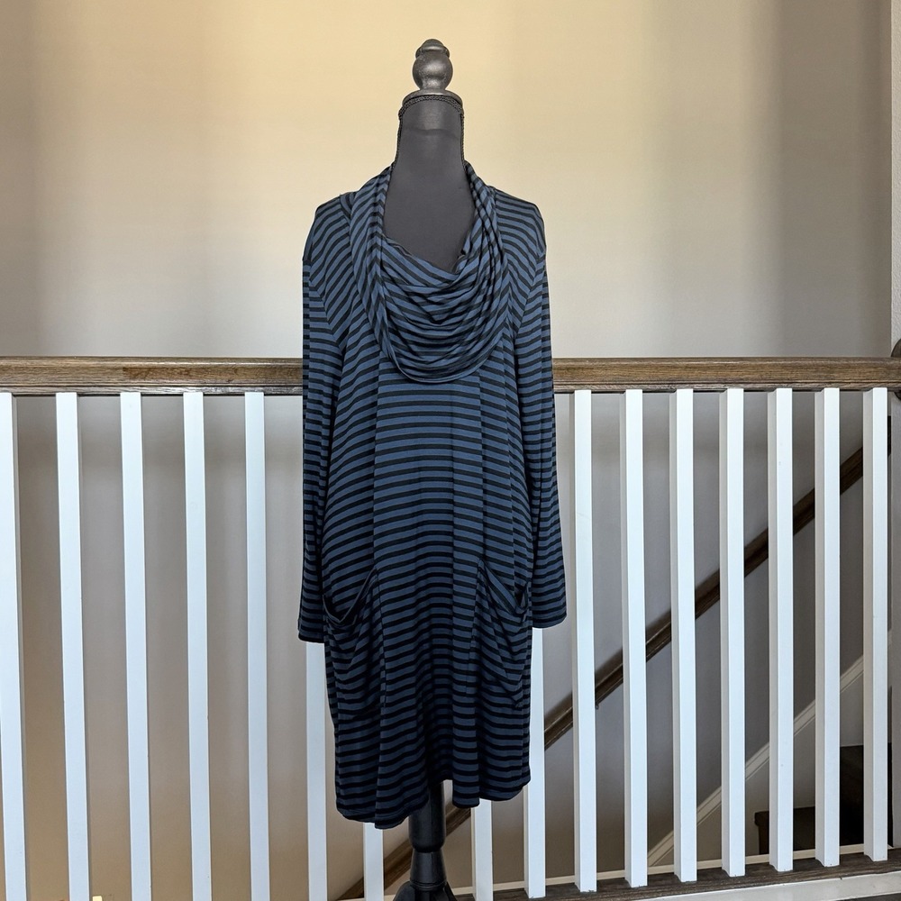 Match Point USA Modal Cowl Neck Lagenlook Dress Striped XL Minimalist Cottage